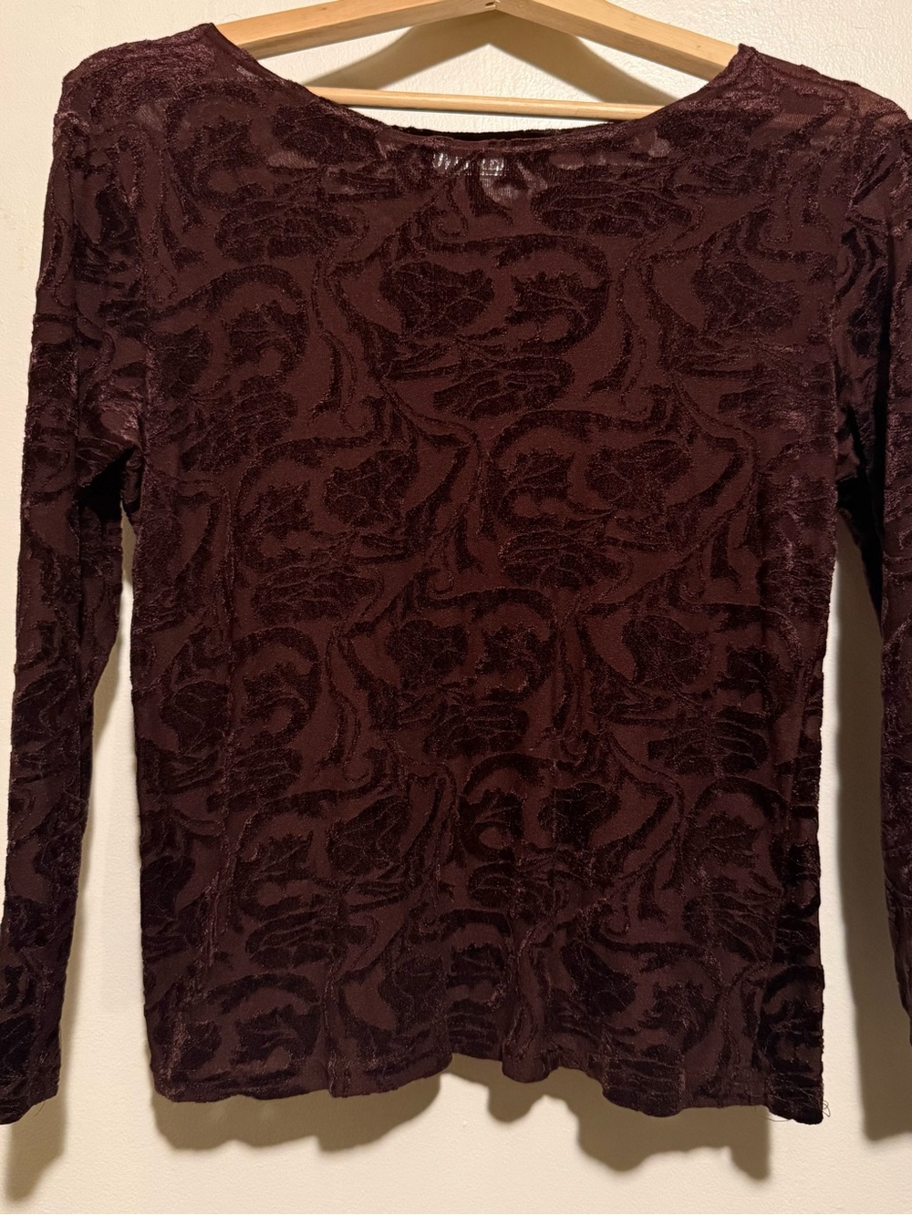 Vintage Brown Textured Velvet Long Sleeve Top